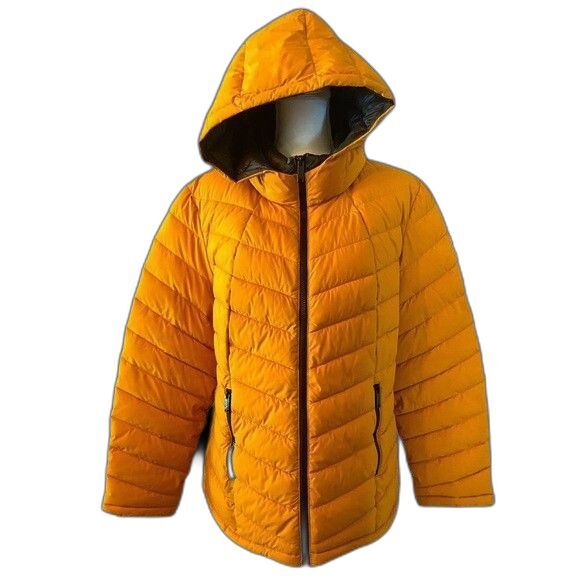 HFX Women's Stretchy Hooded Puffer Jacket Mustard (Yellow) Size XXL - Picture 2 of 9
